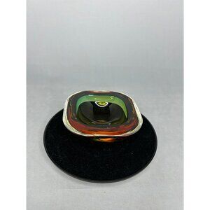 Art glass green brown Murano style ashtray catch all small dish